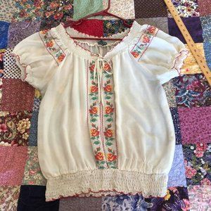 Vintage 60s - 70s Style Cream Folk Peasant Blouse